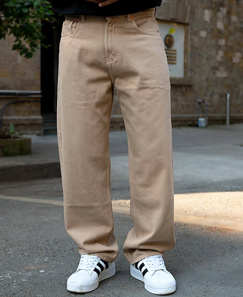 Beige baggy jeans in cotton