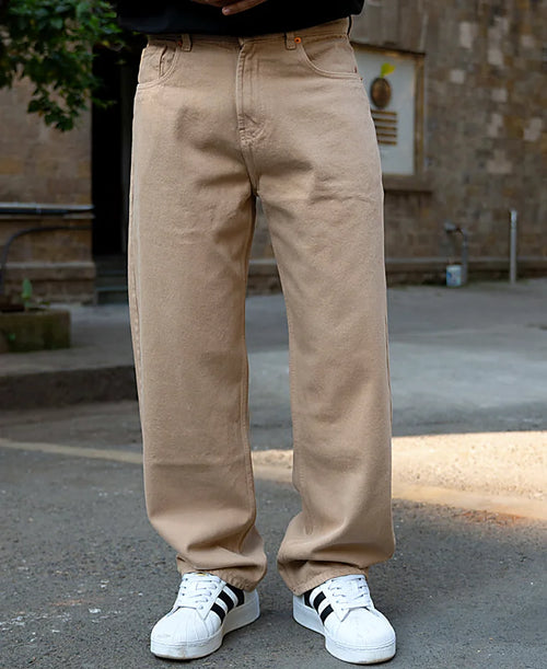 Beige baggy jeans in cotton
