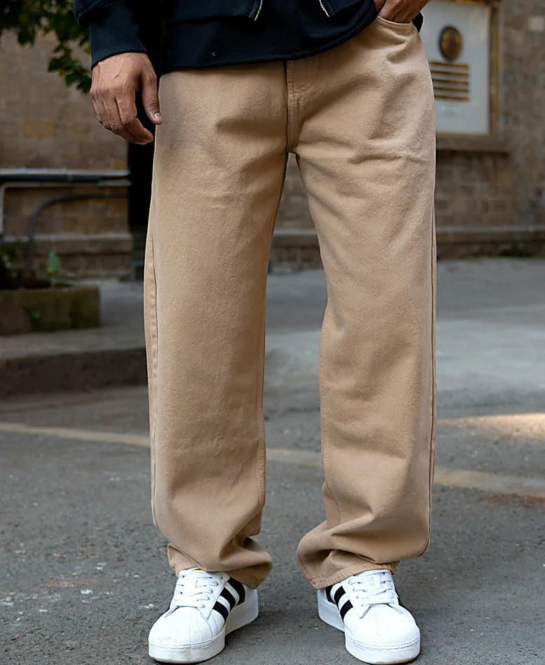 Beige baggy jeans for men