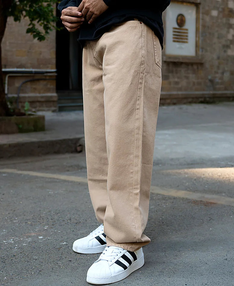 Jeans in beige, baggy fit