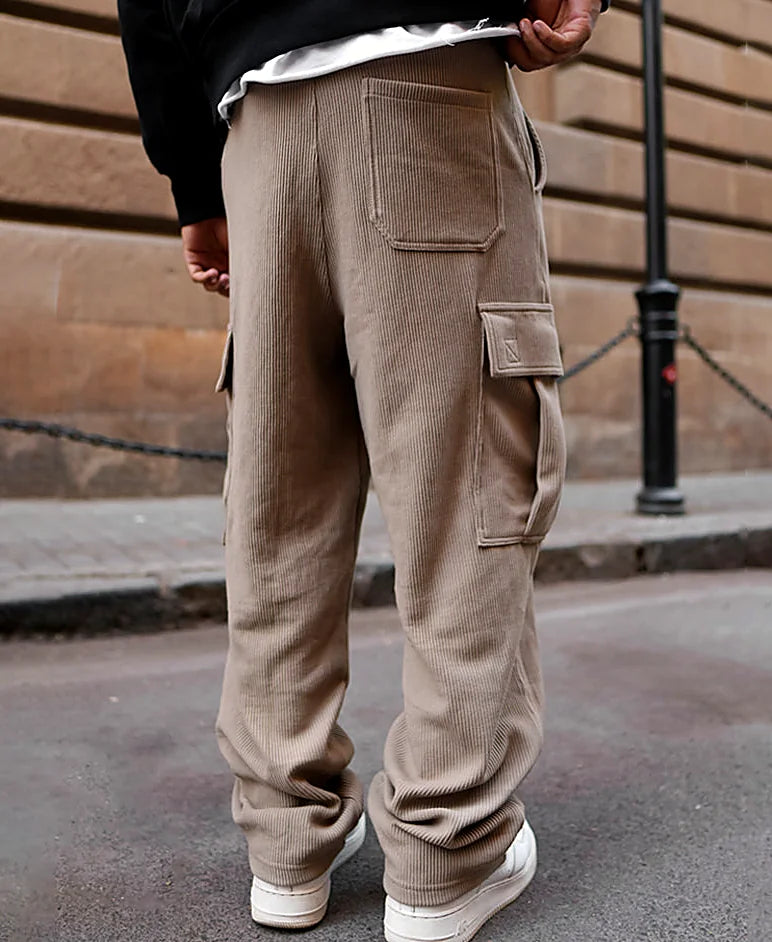 Beige Cargo Pocket Baggy Fit Track Pant