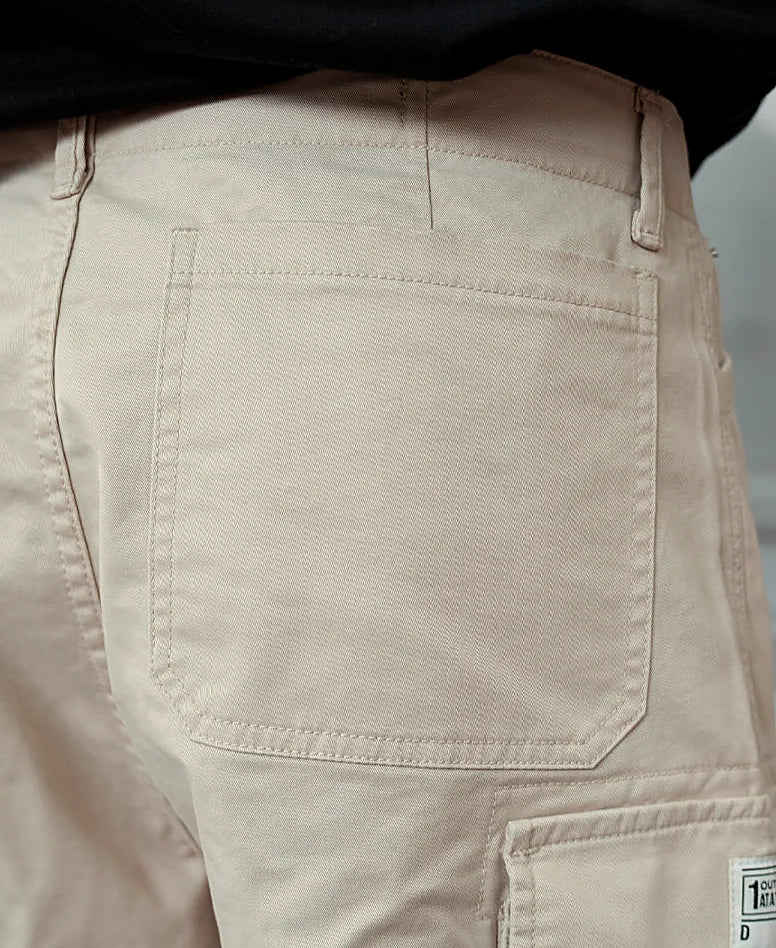 Beige Overdyed Cotton Cargo Pants