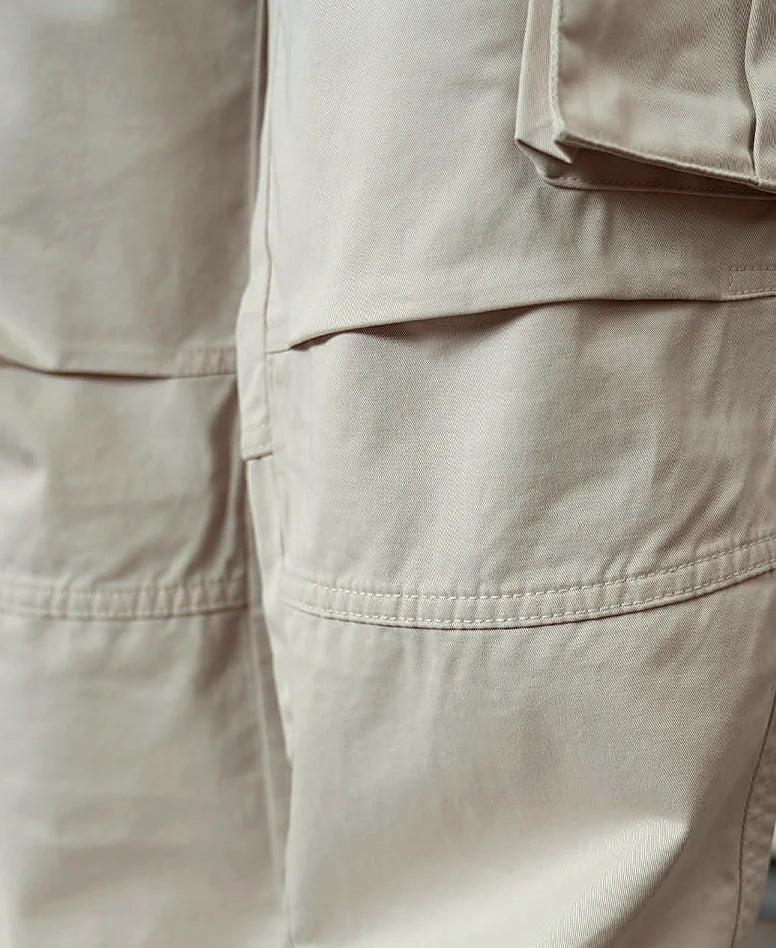 Beige Overdyed Cotton Cargo Pants