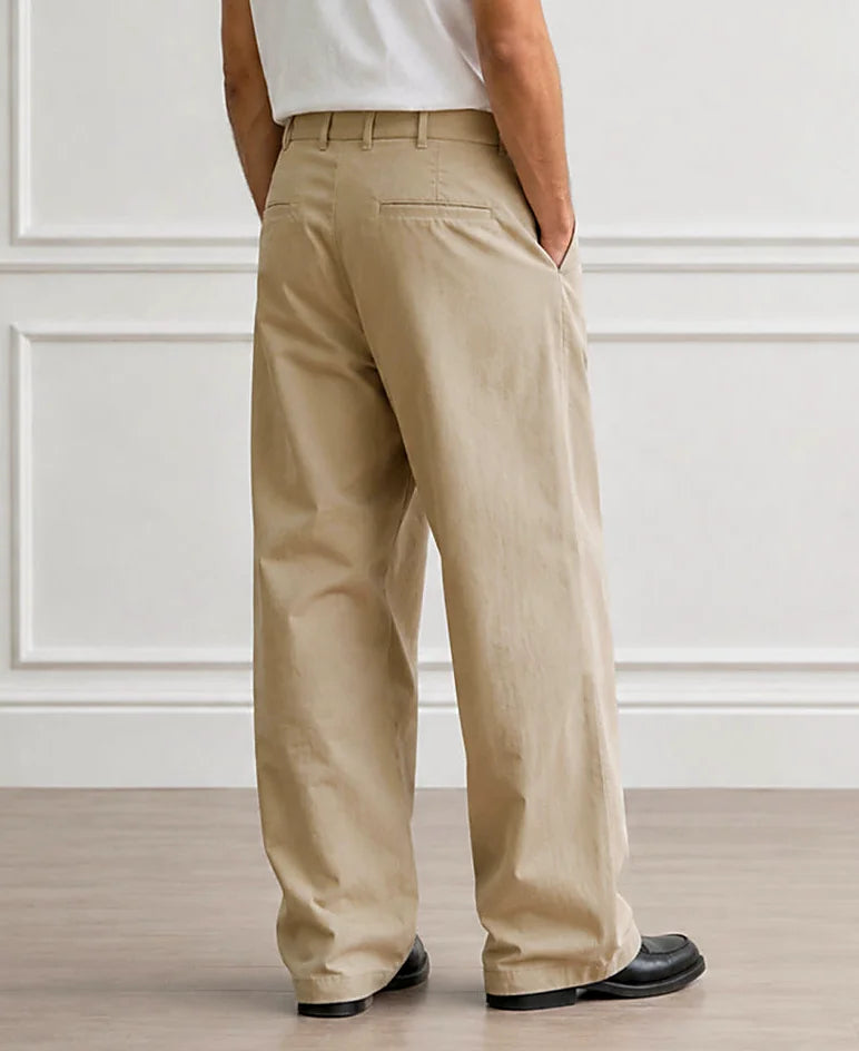Beige Pleated Baggy Trousers
