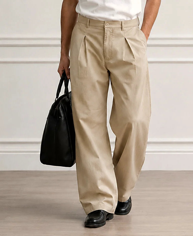 Beige baggy trousers for men