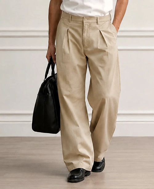 Beige baggy trousers for men