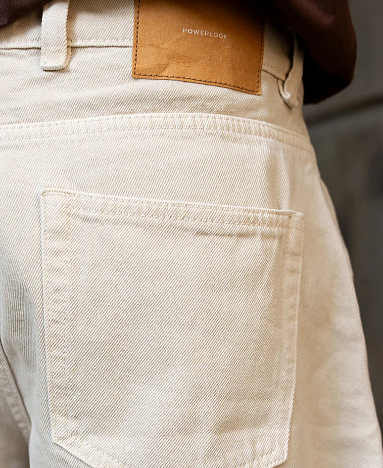 Beige Pleated Barrel Fit Jeans
