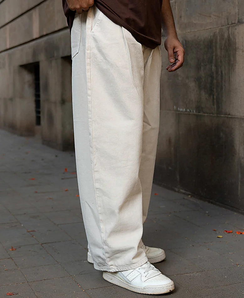 Beige barrel jeans for men