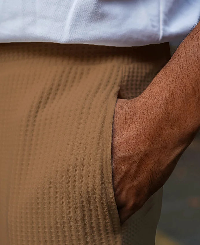 Beige Waffle Baggy Fit Track Pant
