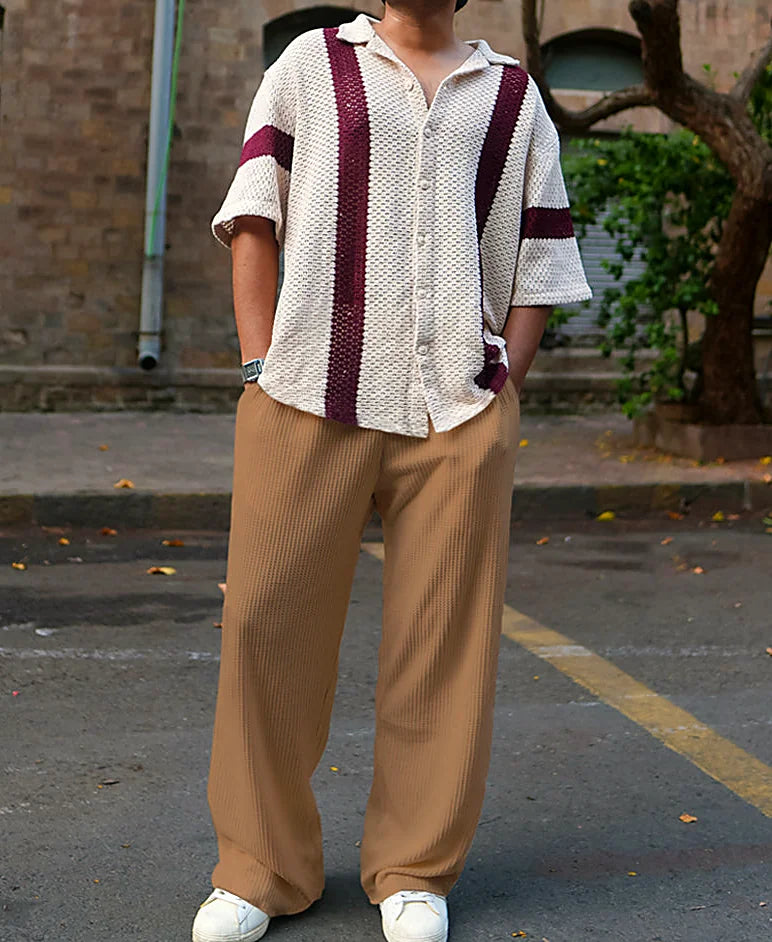 Beige Waffle Baggy Fit Track Pant