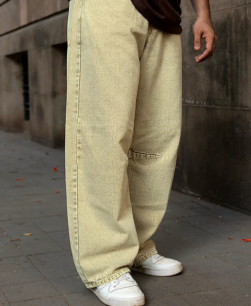 Beige barrel jeans for men