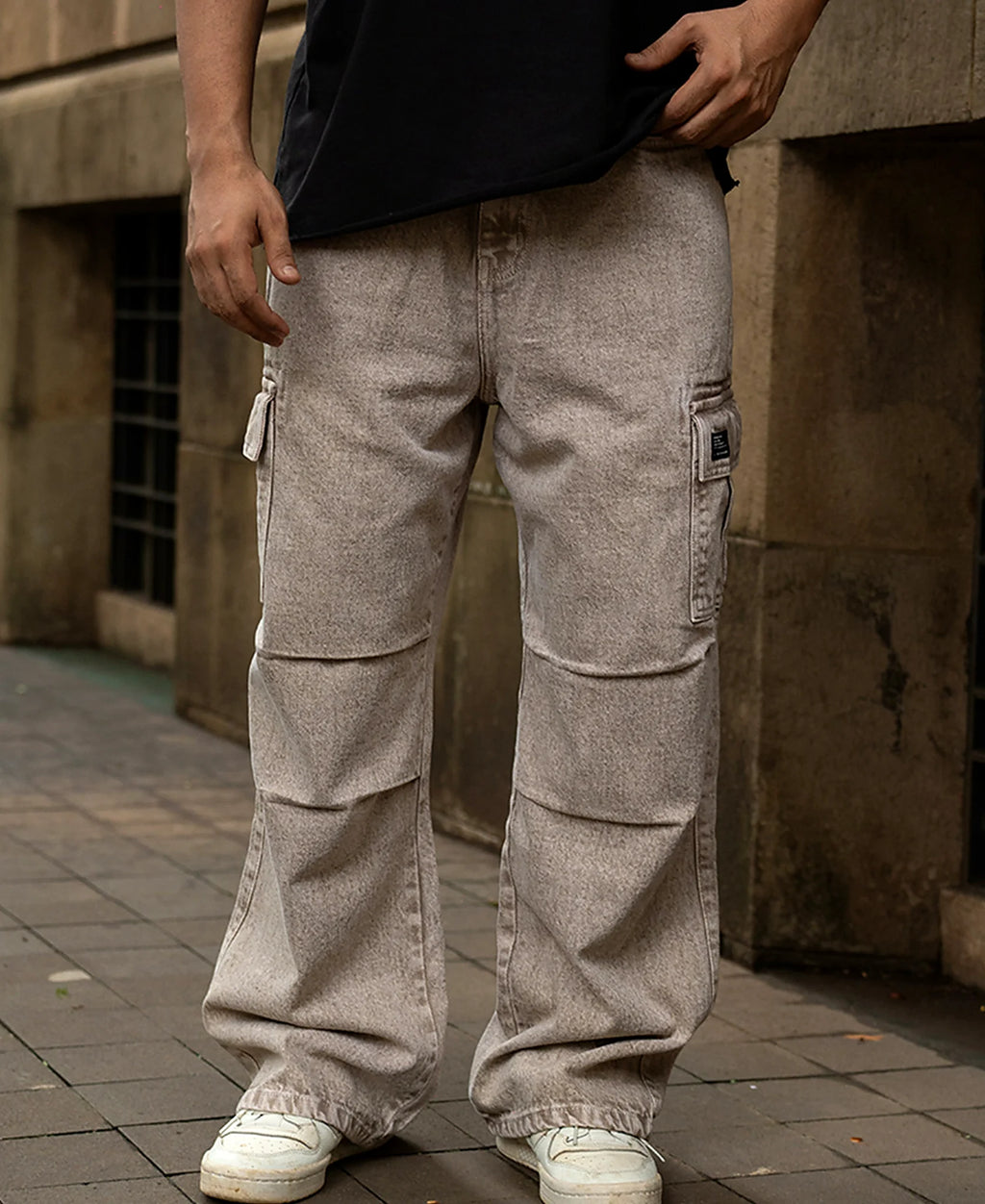 Beige baggy jeans for men