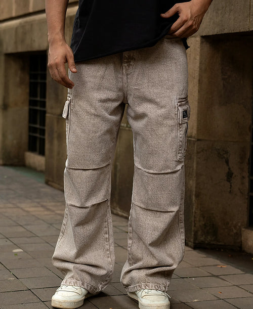 Beige baggy jeans for men