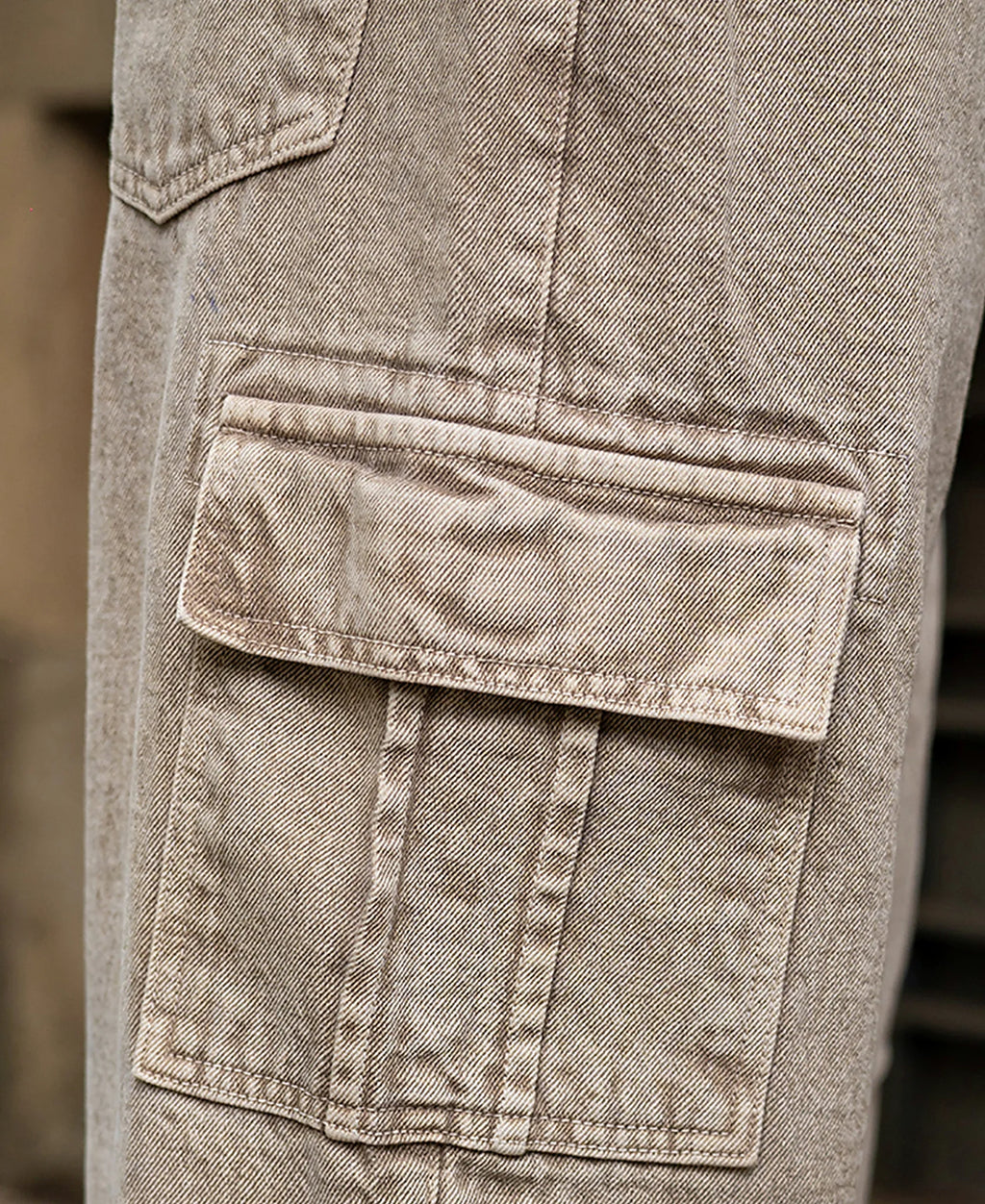 Beige Washed Cargo Jeans