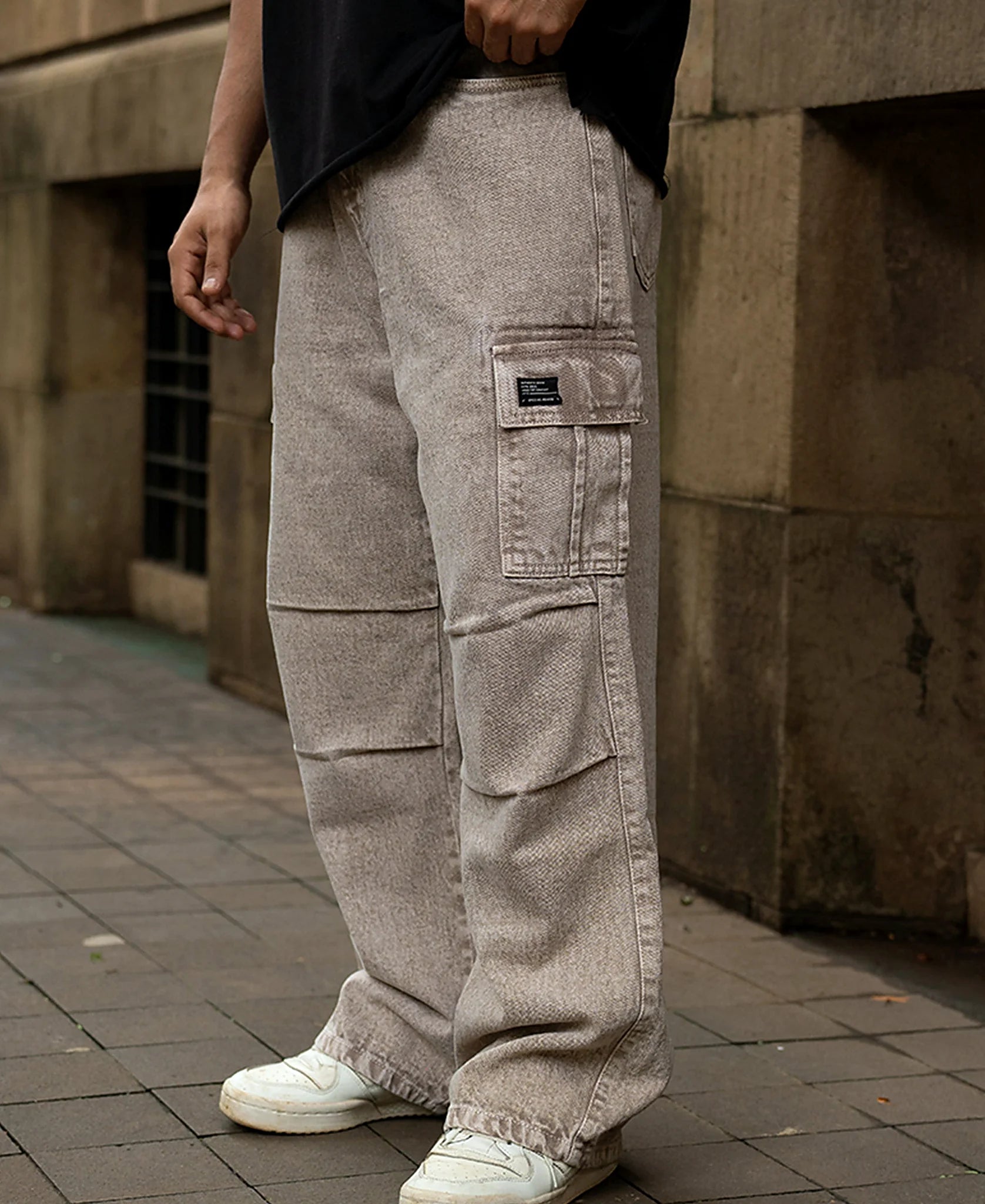 Jeans in beige, baggy fit