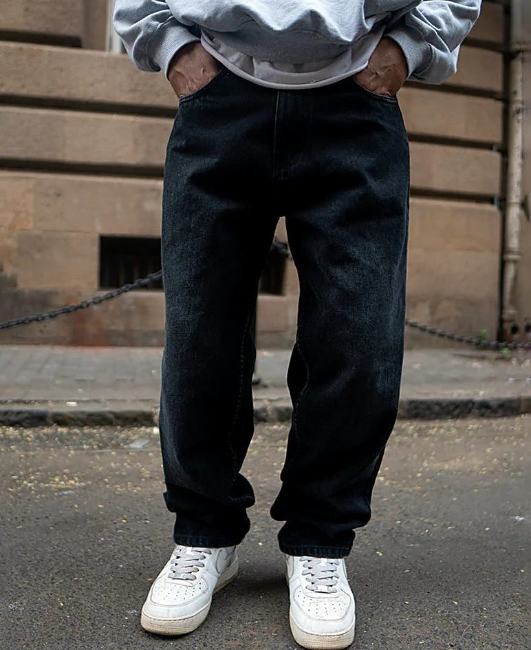 Black jeans with a baggy leg