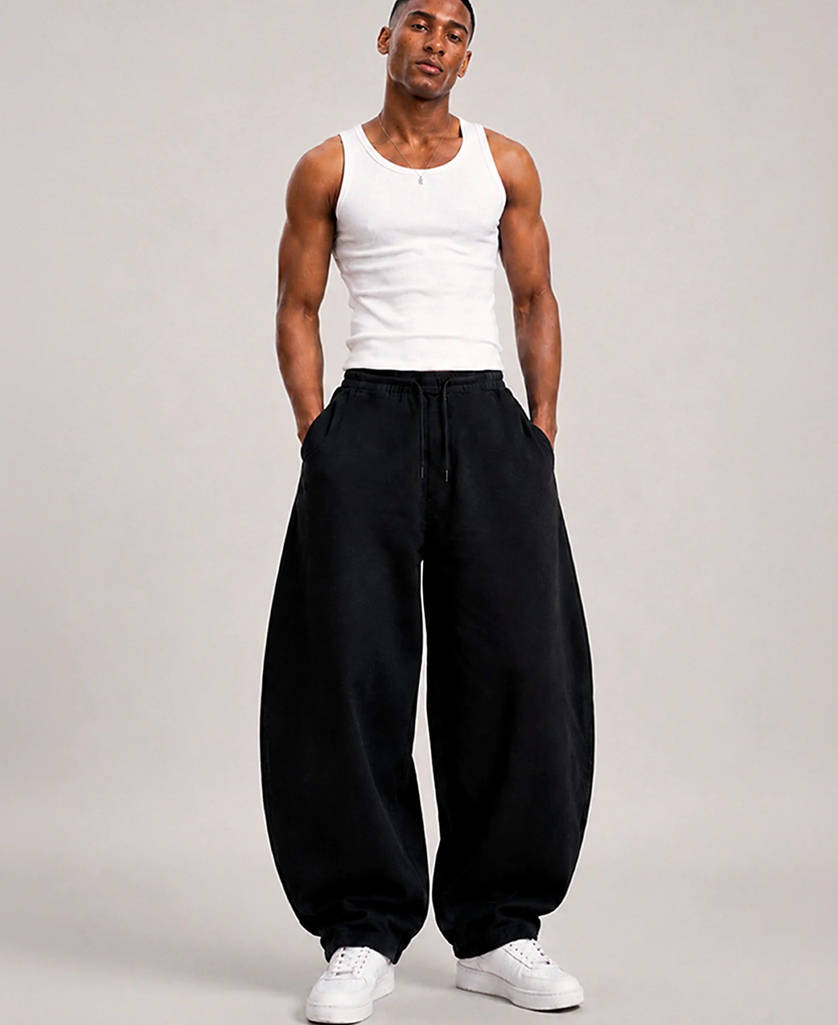 Black Barrel Fit Trackpants
