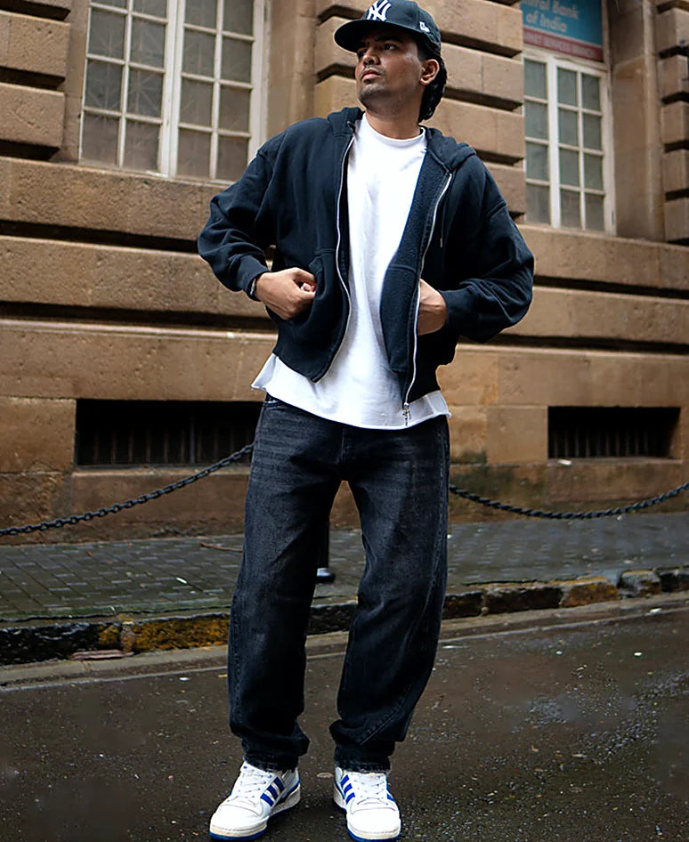 Black Carbon Wash Baggy Fit Denim Jeans