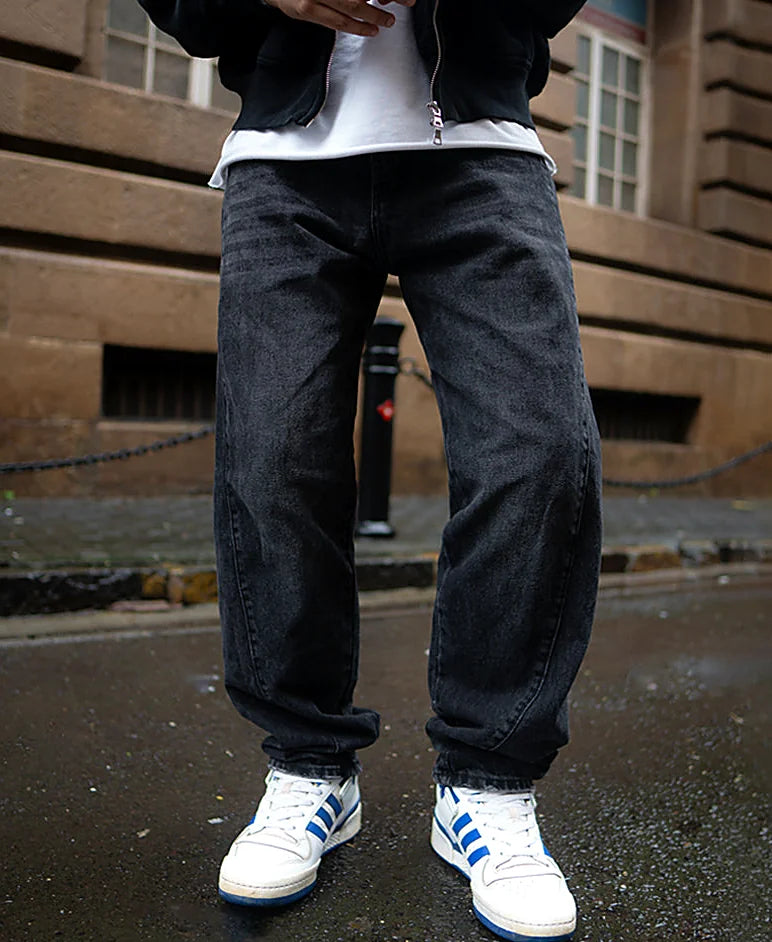 Black jeans with a baggy leg