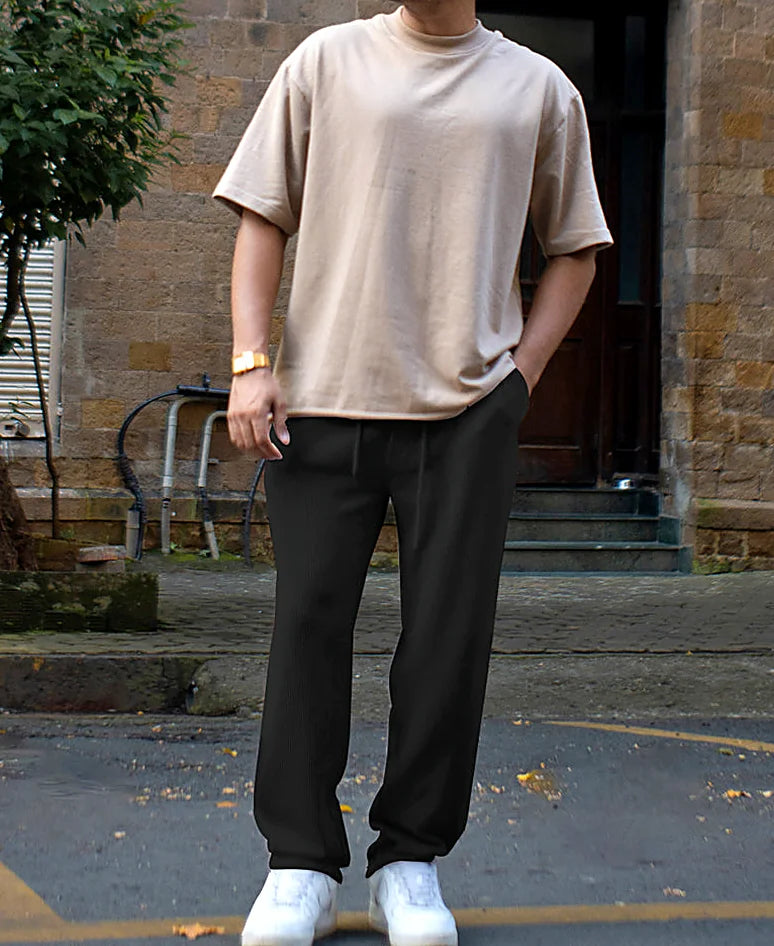 Black Corduroy Regular Fit Track Pant