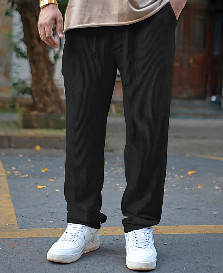 Black regular pants for men