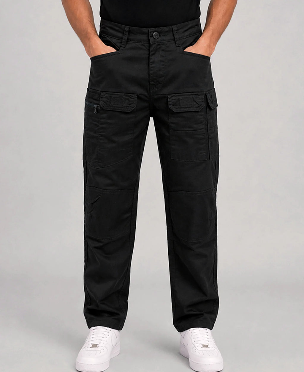 Pants in black, regular fit