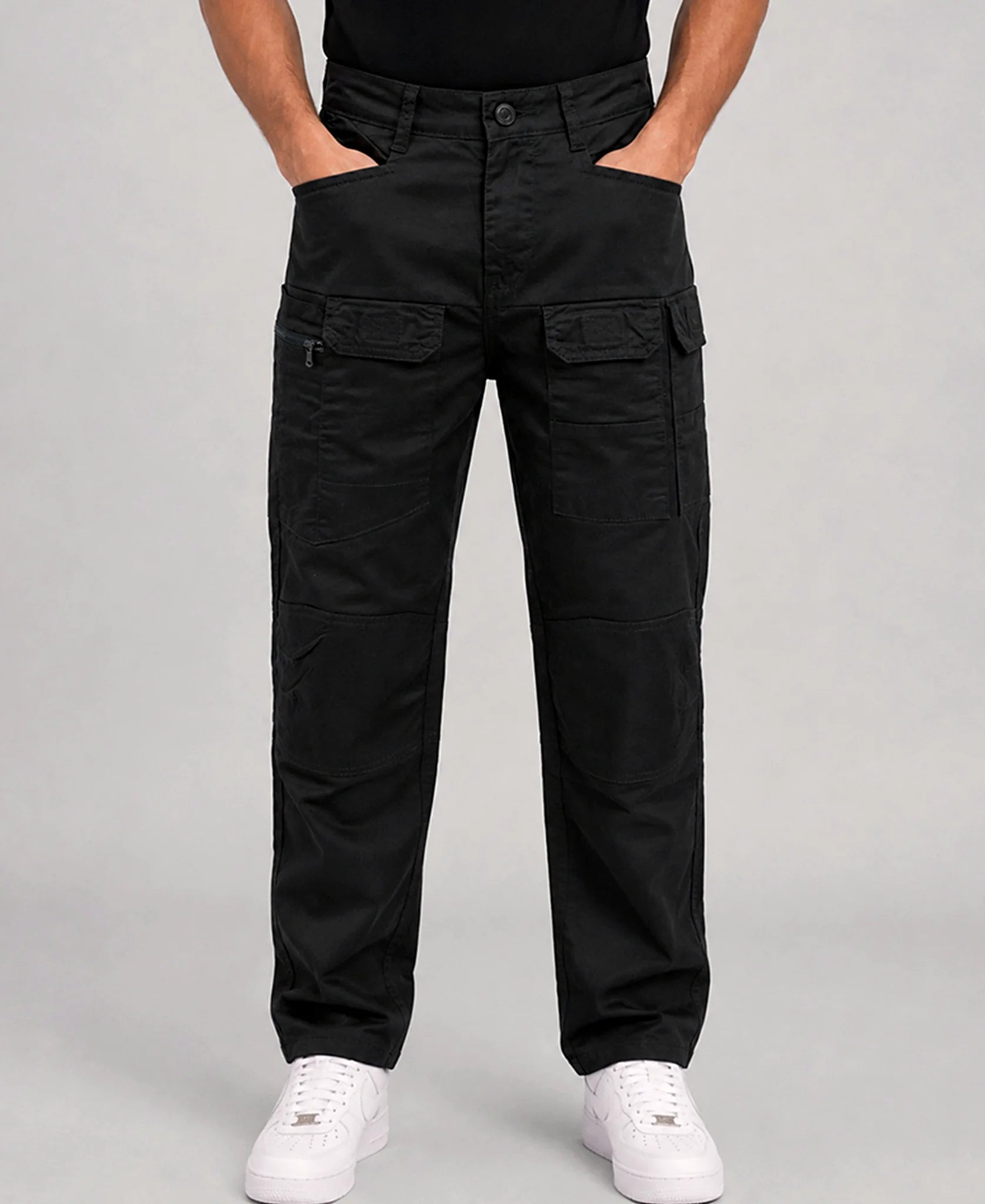 Pants in black, regular fit