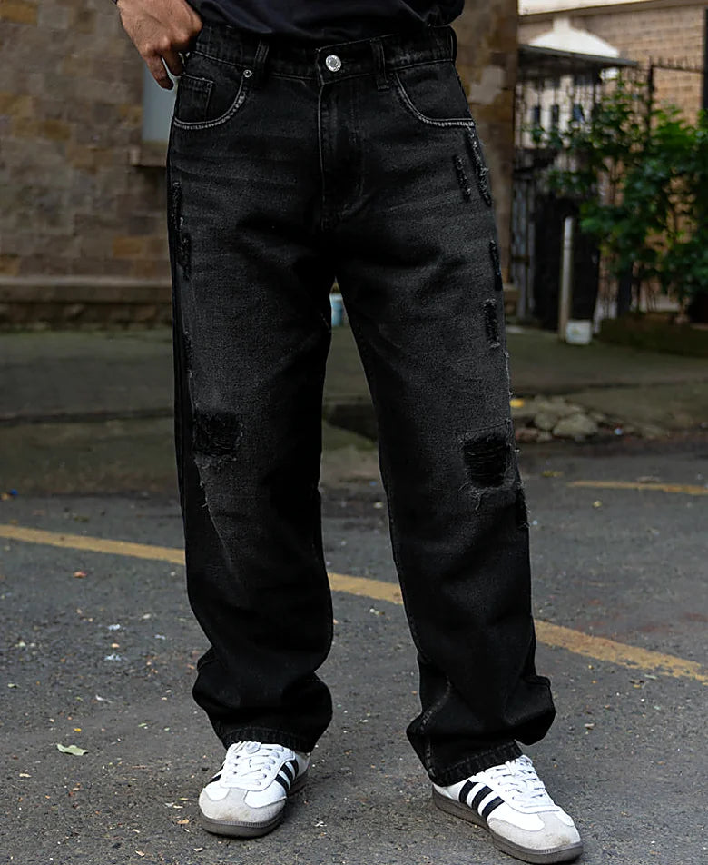 Black jeans with a baggy leg