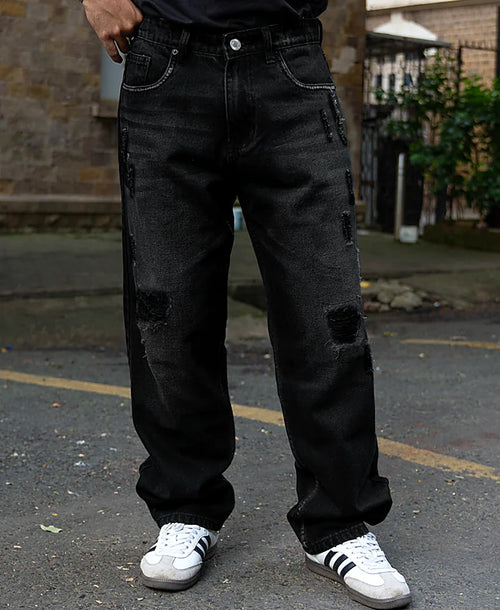 Black jeans with a baggy leg