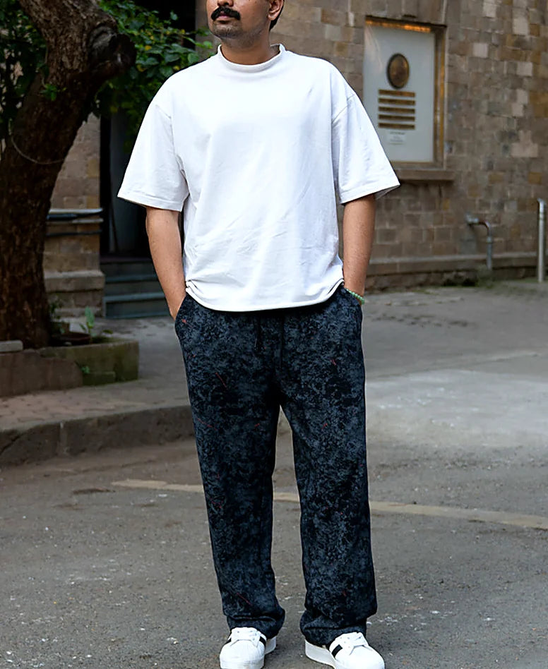 Black Printed Baggy Fit Trackpants