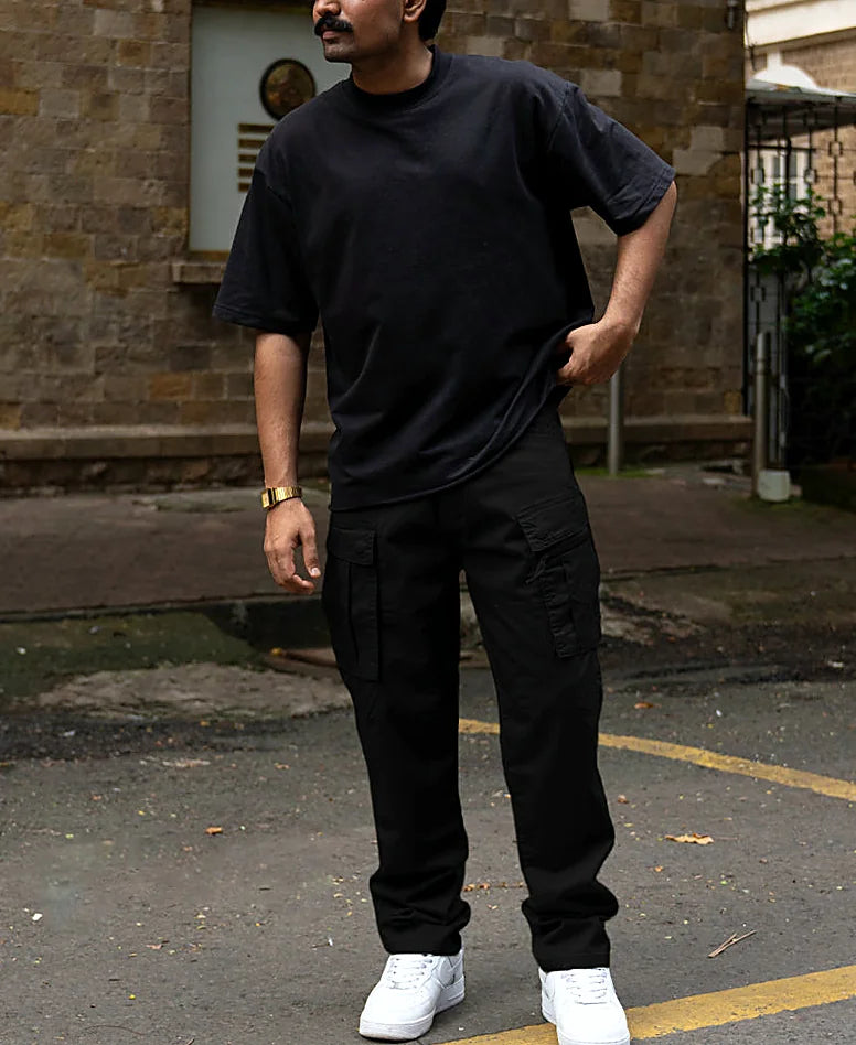 Black Regular Fit Cotton Utility Cargo Pant