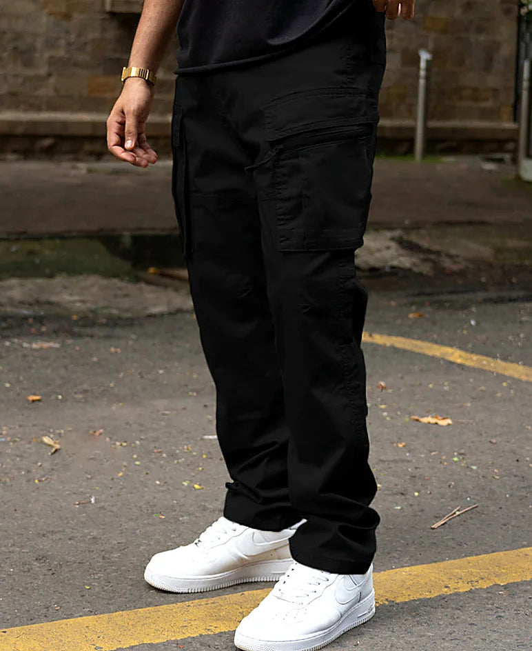 Black regular pants in cotton