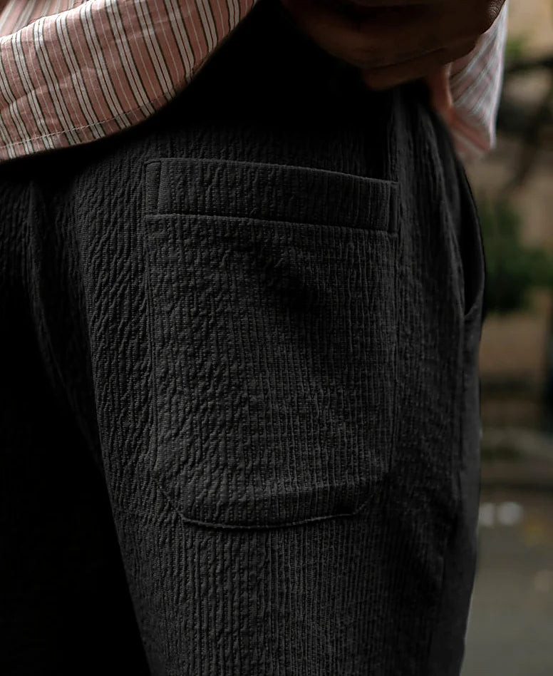 Black Structured Knitted Regular Fit Pant