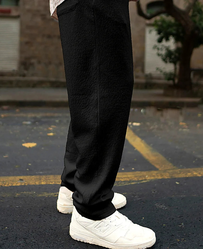 Black regular pants for men