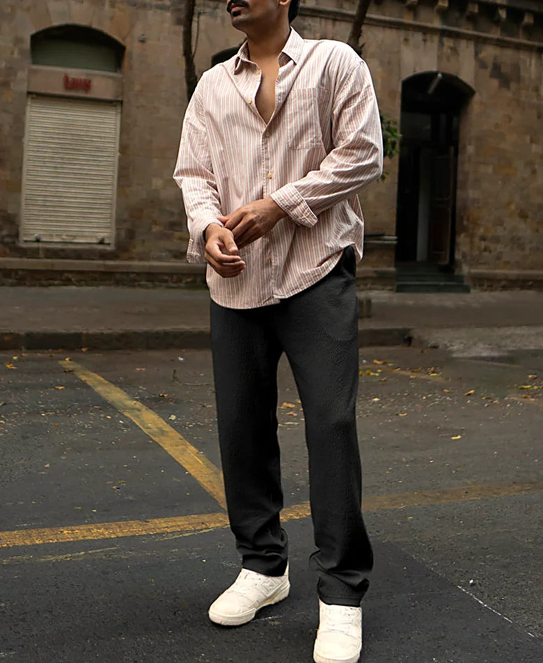 Black Structured Knitted Regular Fit Pant