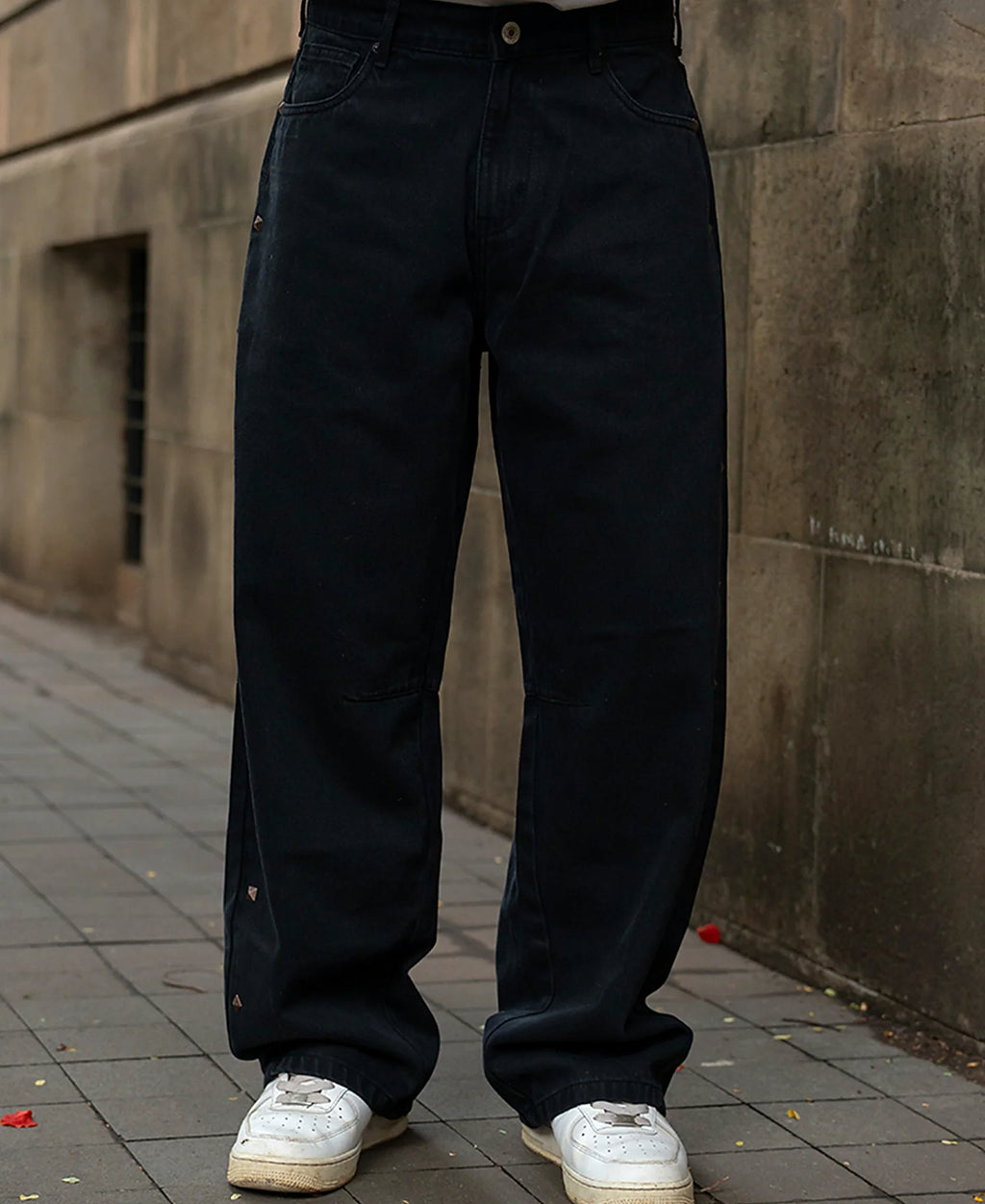 Black jeans with a baggy leg