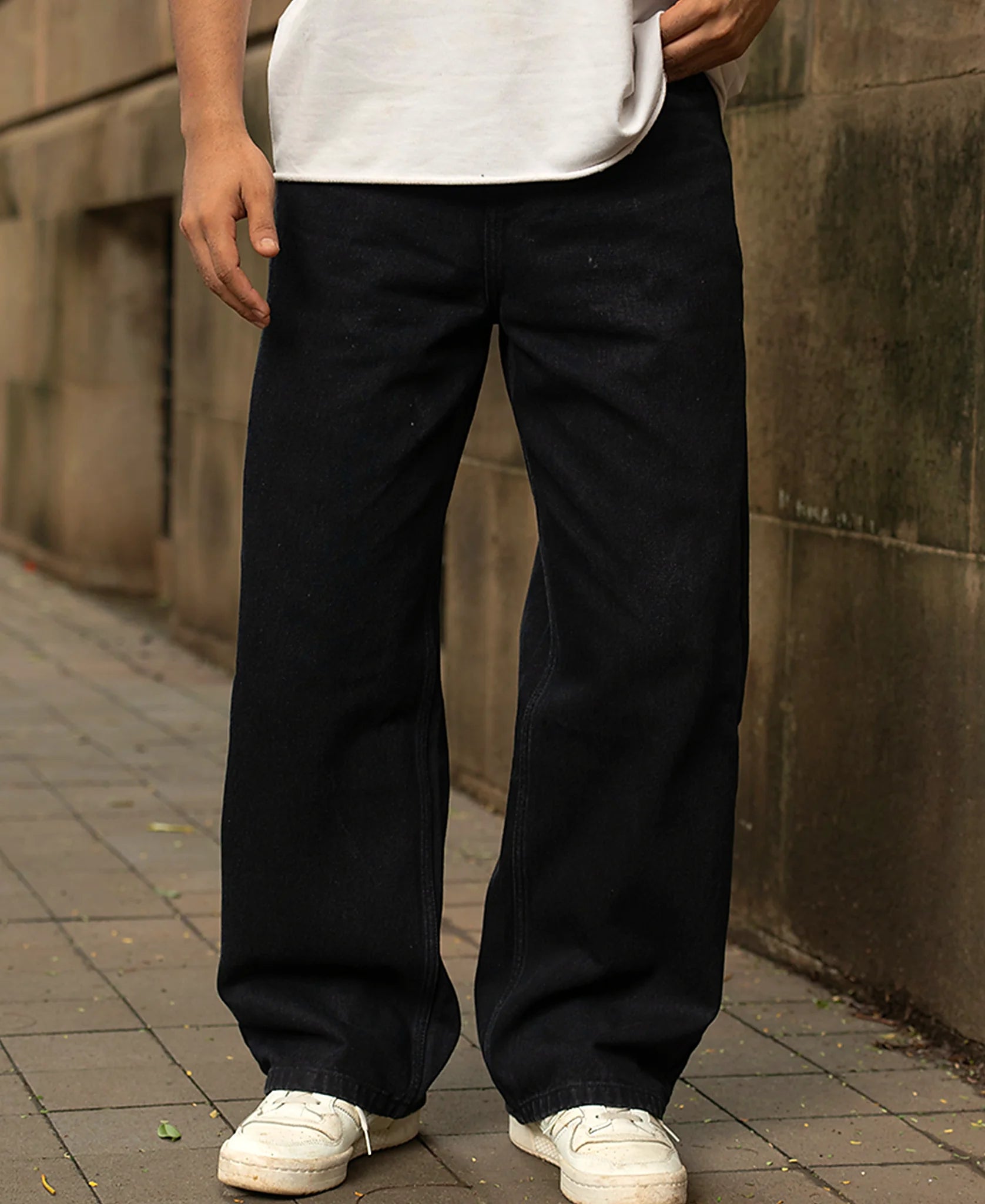 Black jeans with a baggy leg