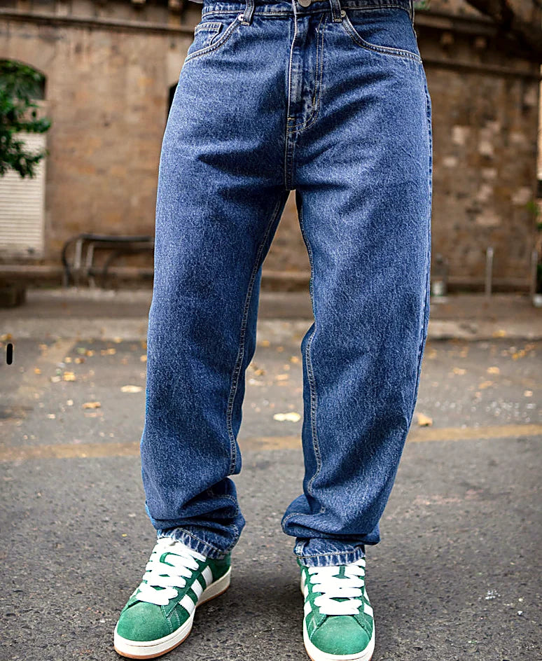 Blue jeans with a baggy leg