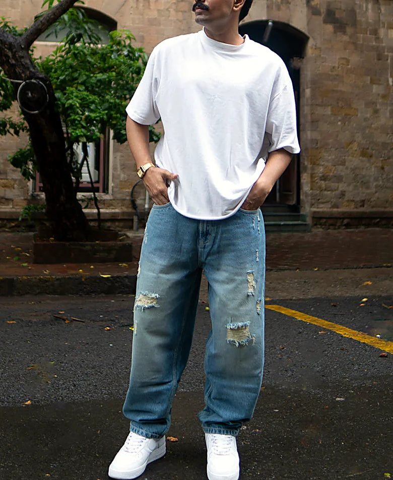 Blue Baggy Ripped Jeans