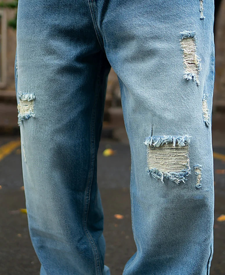 Blue Baggy Ripped Jeans