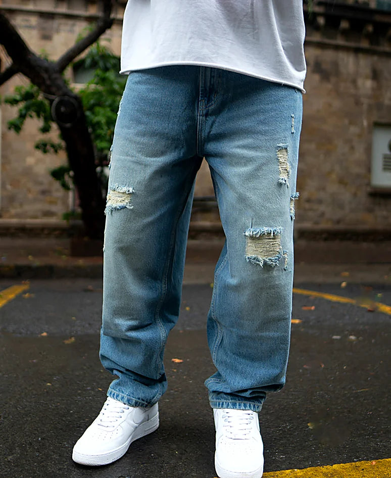 Blue baggy jeans in cotton