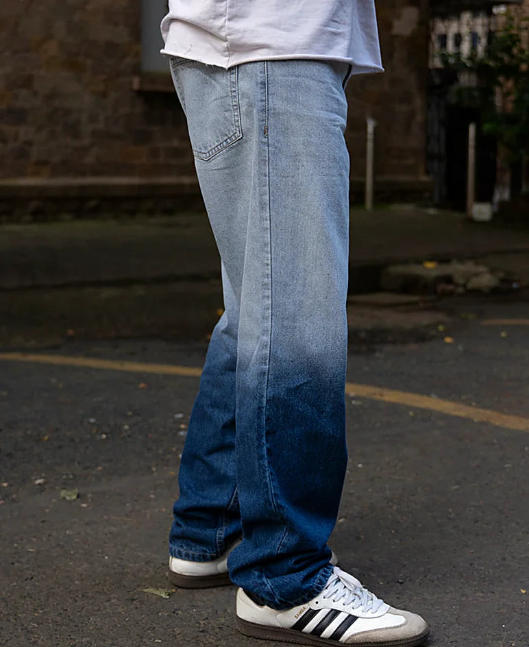 Blue jeans with a baggy leg