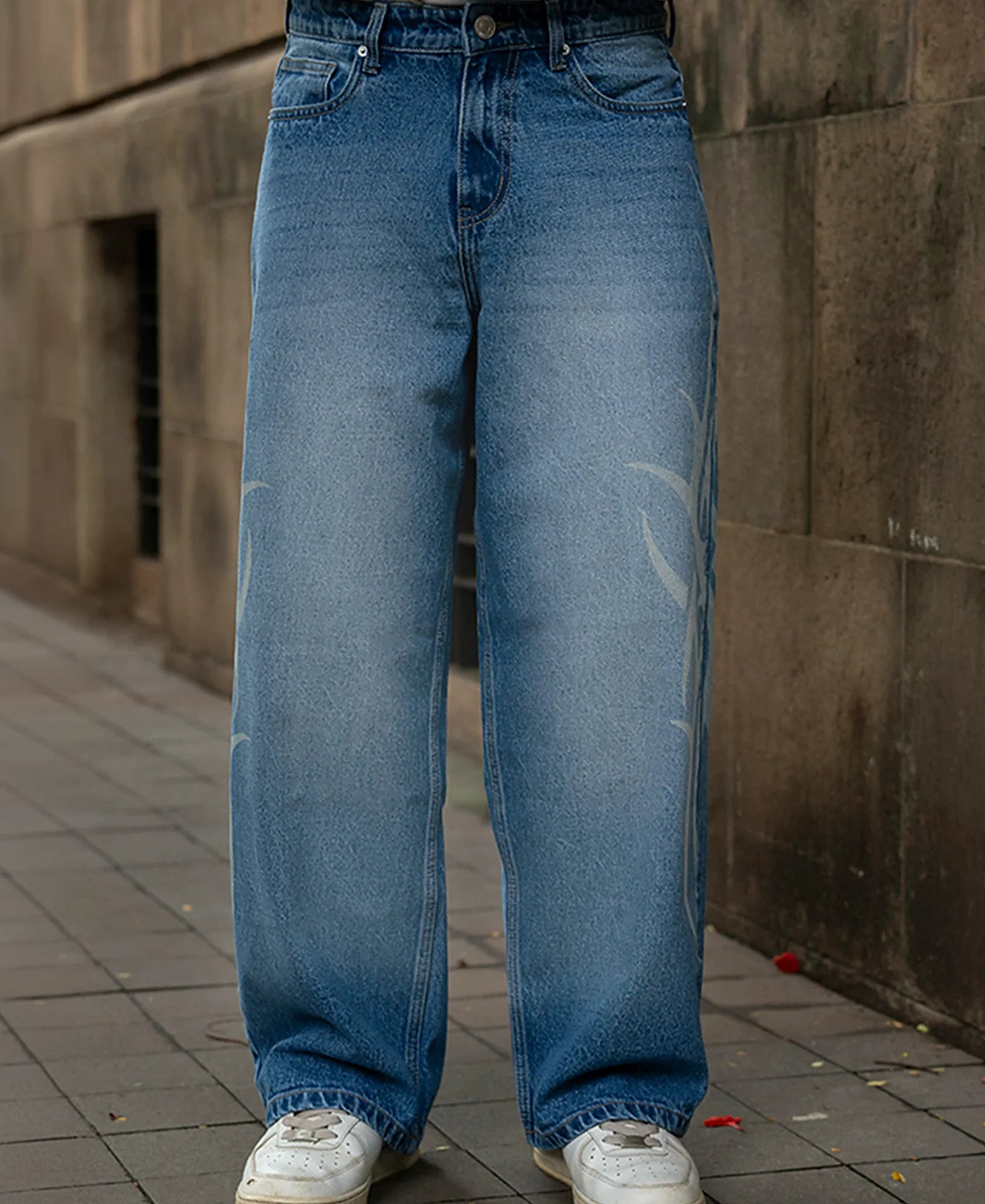Blue Sigil Print Baggy Jeans