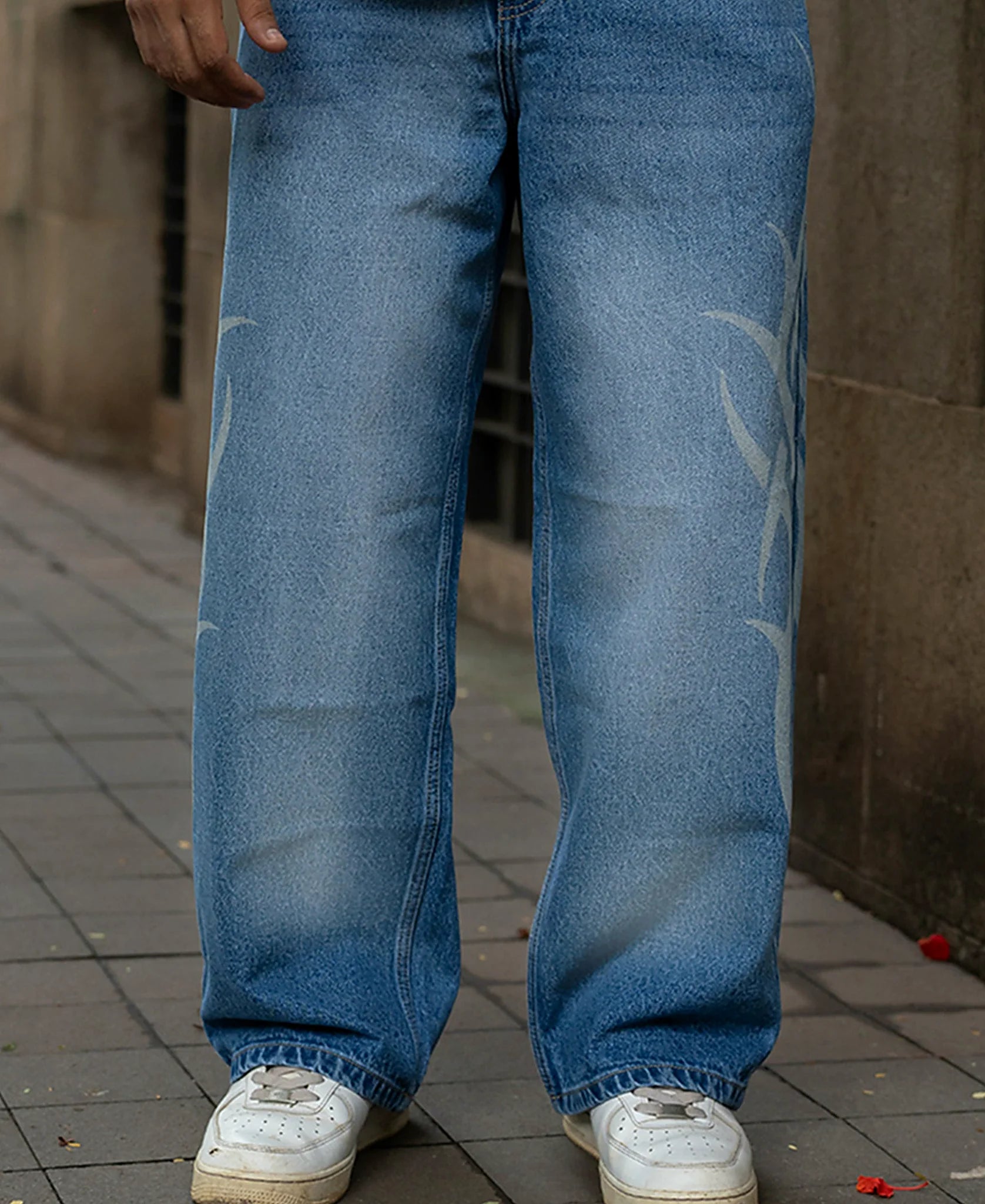 Blue jeans with a baggy leg