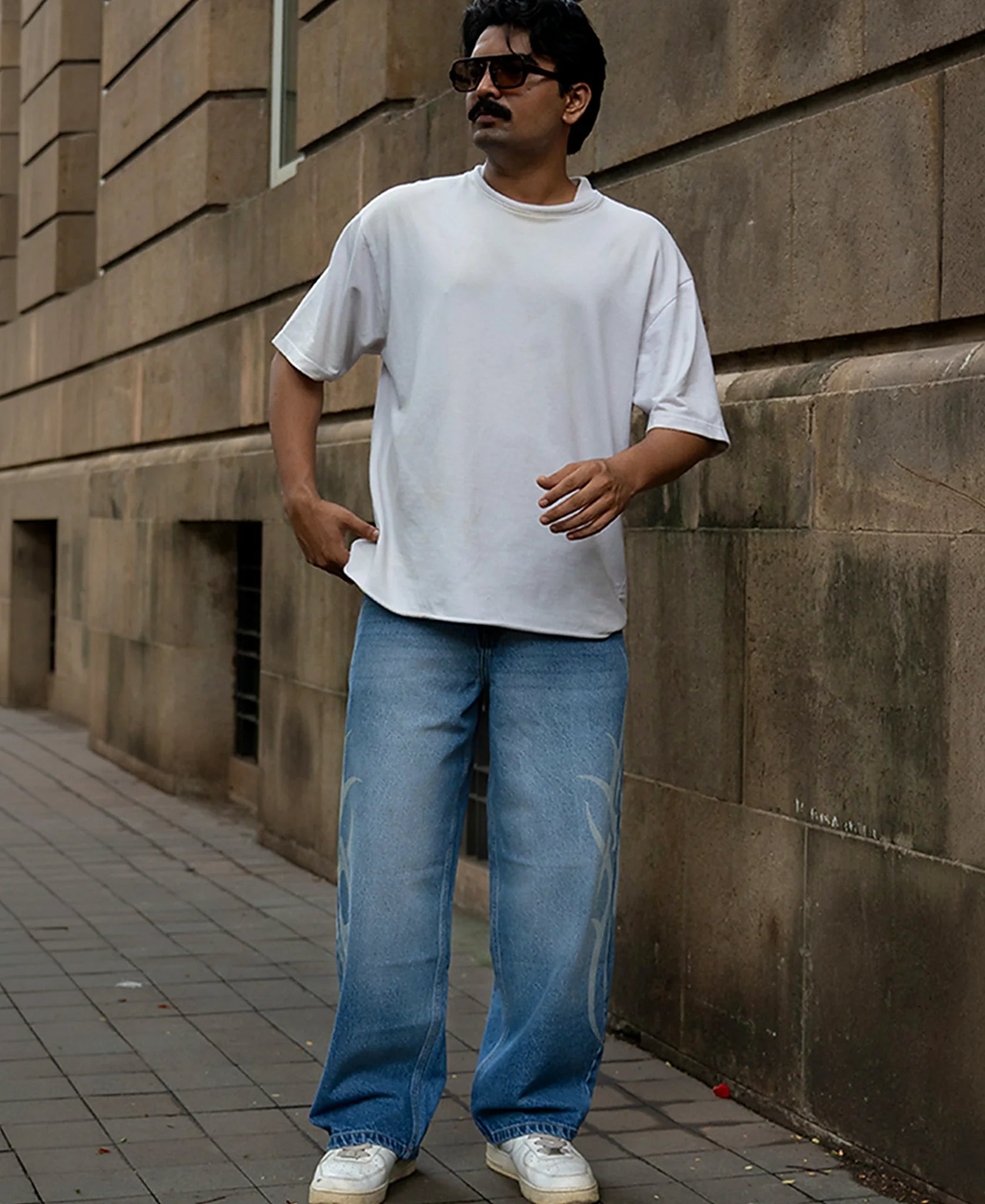 Blue Sigil Print Baggy Jeans