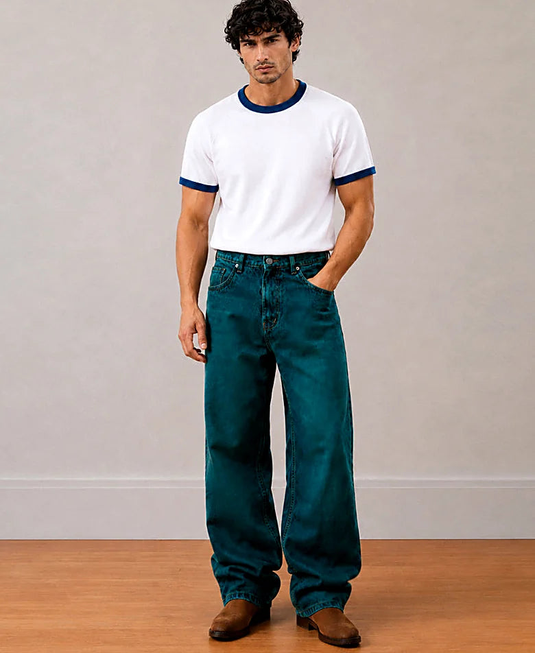 Blue Tinted Baggy Fit Jeans