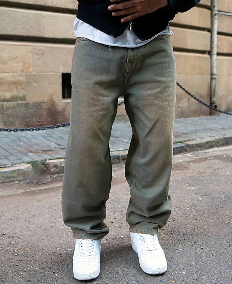 Blue jeans with a baggy leg