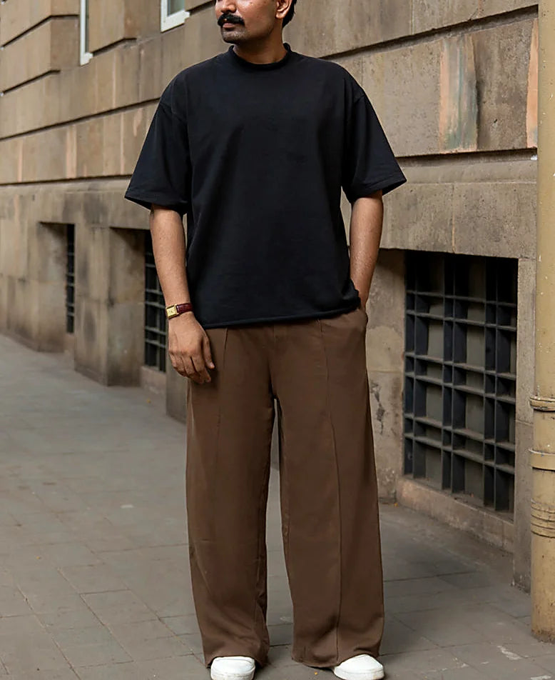 Brown Baggy Fit Pleated Trackpant