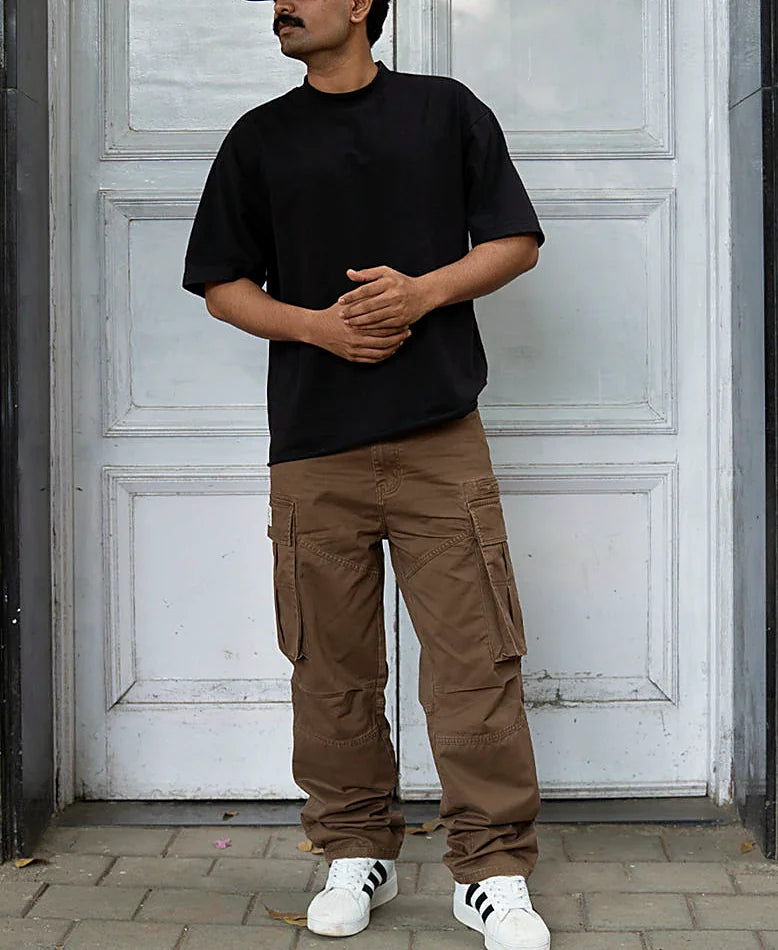 Brown Overdyed Cotton Cargo Pants