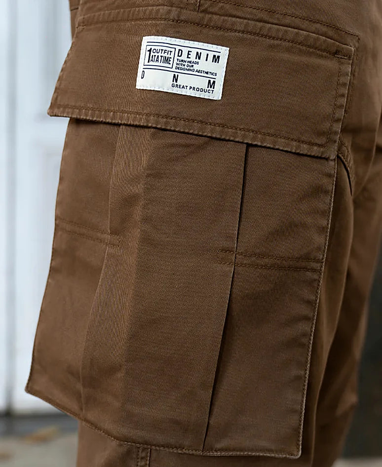 Brown Overdyed Cotton Cargo Pants
